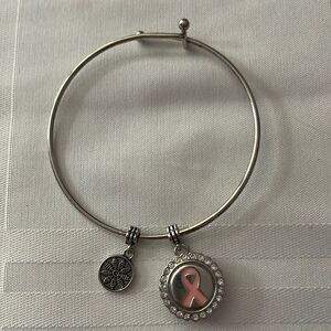 Ginger Snaps silver breast cancer awareness bangle charm bracelet.